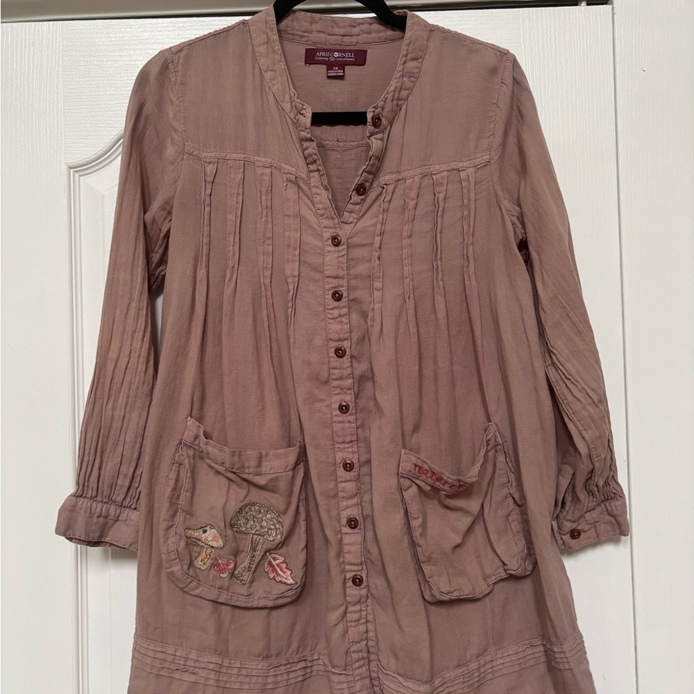 April Cornell artist smock forager mushroom Mauve XS